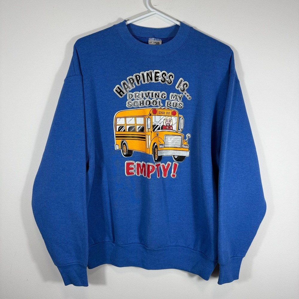 Vintage Fruit of the Loom School Bus Driver Sweatshirt Blue Graphic L CANADA